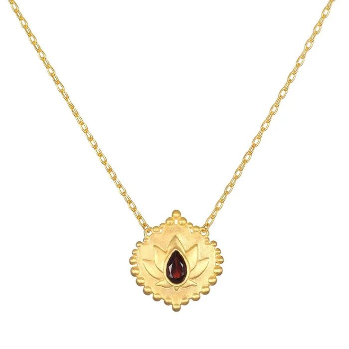 Lotus Necklace in Red Garnet