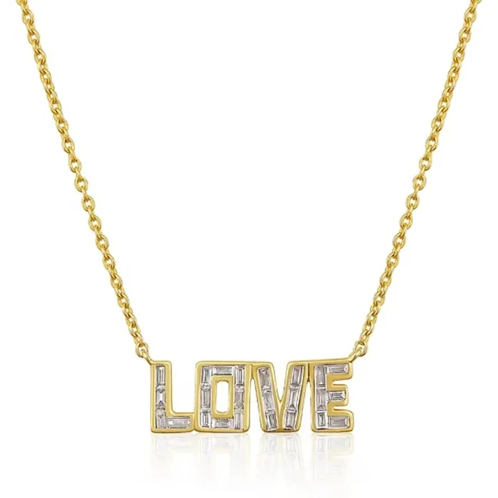 LOVE Charm Emerald Diamond Yellow Gold Necklace