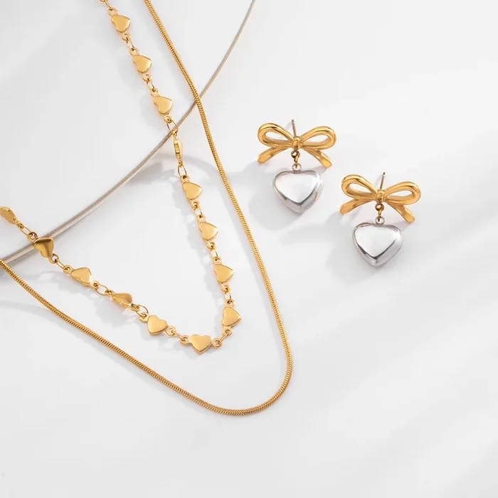 Love Embrace Two Layered Necklace & Bi-metal Wrapped With Love Earrings Combo Set