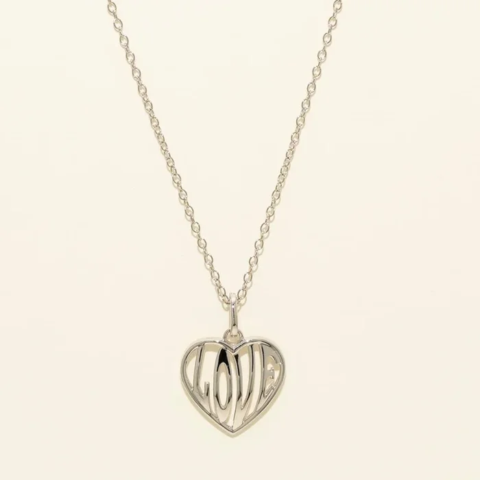 Love Heart Necklace in Sterling Silver with Diamonds (.02ct tw)