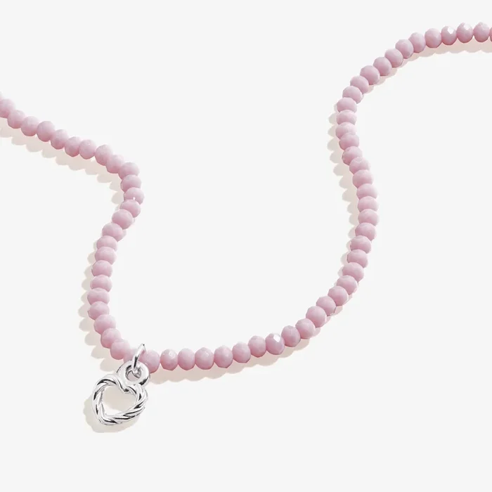 Love Heart + Purple Bead Necklace, Adjustable