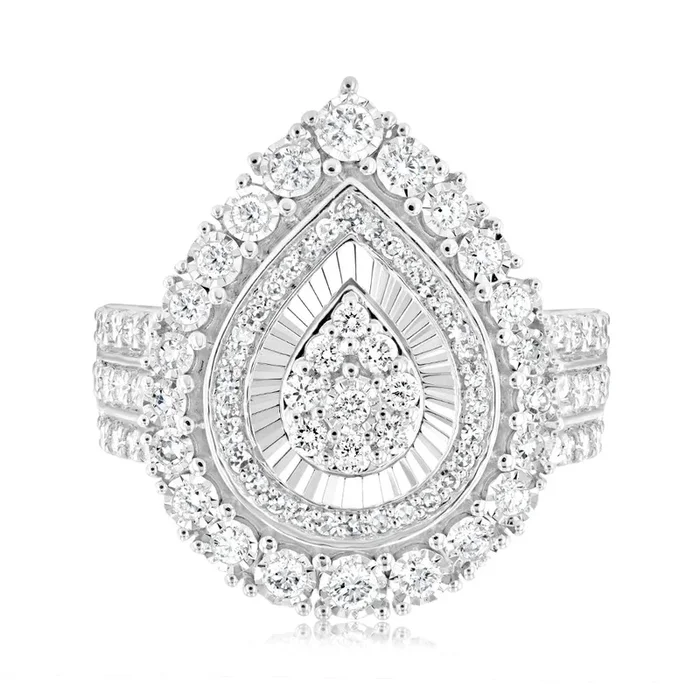 Luminesce Lab Grown 1 Carat Diamond Pear Cluster Ring in 9ct White Gold