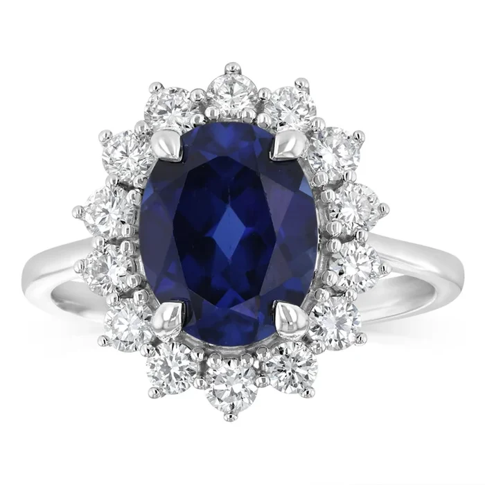 Luminesce Lab Grown 3.25 Carats Created Sapphire with 0.70 Carat Diamond Ring in Sterling Silver