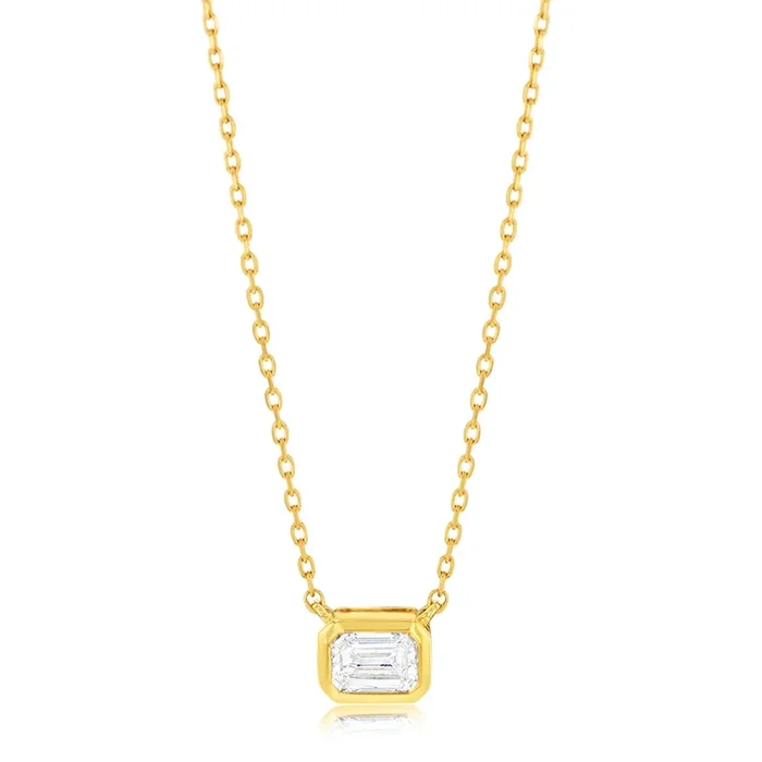 Luminesce Lab Grown 9ct Yellow Gold 1/5 Carat Diamond Emerald Shaped Bezel Pendant
