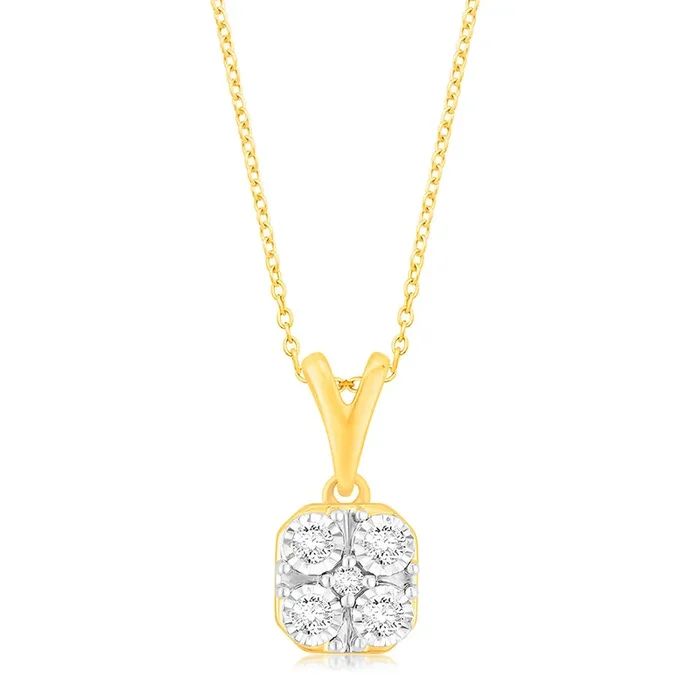 Luminesce Lab Grown 9ct Yellow Gold Pendant in 5 Diamonds