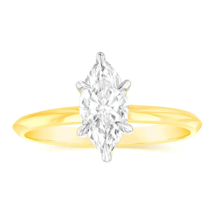 Luminesce Lab Grown Certified 1 Carat Marquise Diamond Ring in 18ct Yellow Gold