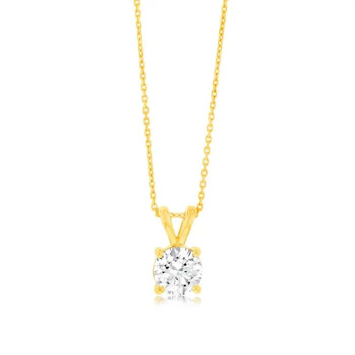 Luminesce Lab Grown Solitaire 1.5Ct Diamond Pendant in 9ct Yellow Gold with Adjustable Chain