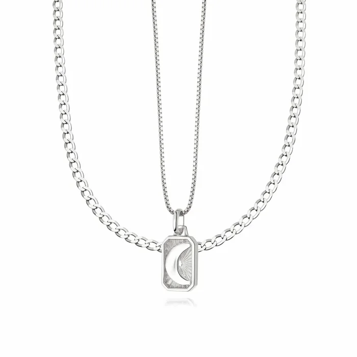 Luna Curb Necklace Layering Set Sterling Silver