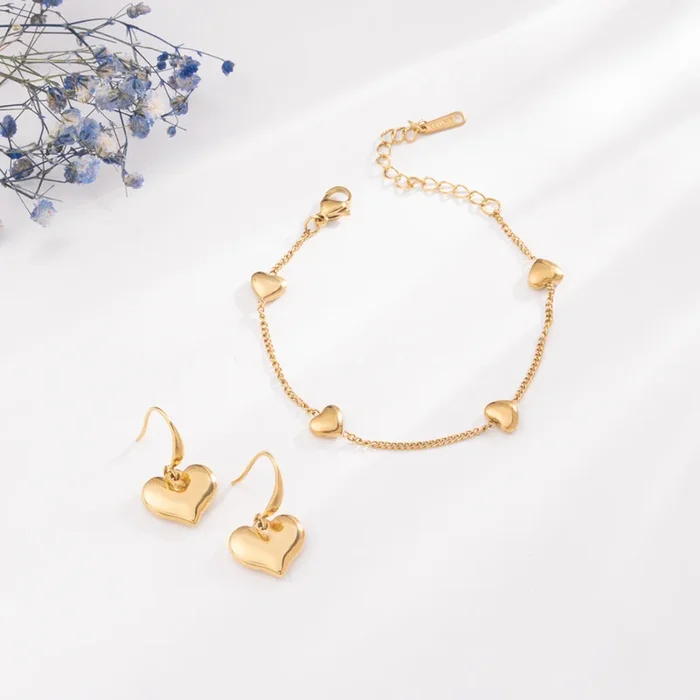 Lunar Heart Bracelet & Dangling Heart Earrings Combo Set