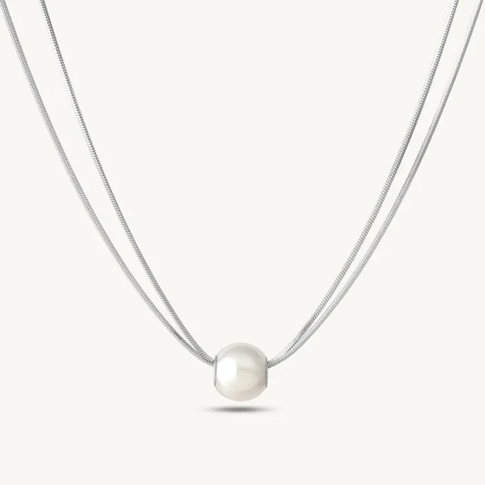 Lustrous Pearl Orbit Double-Chain Necklace