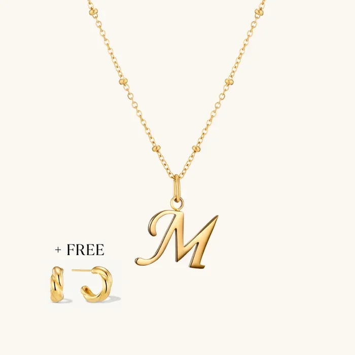 M Script Initial Necklace + FREE Allure Hoops Gold