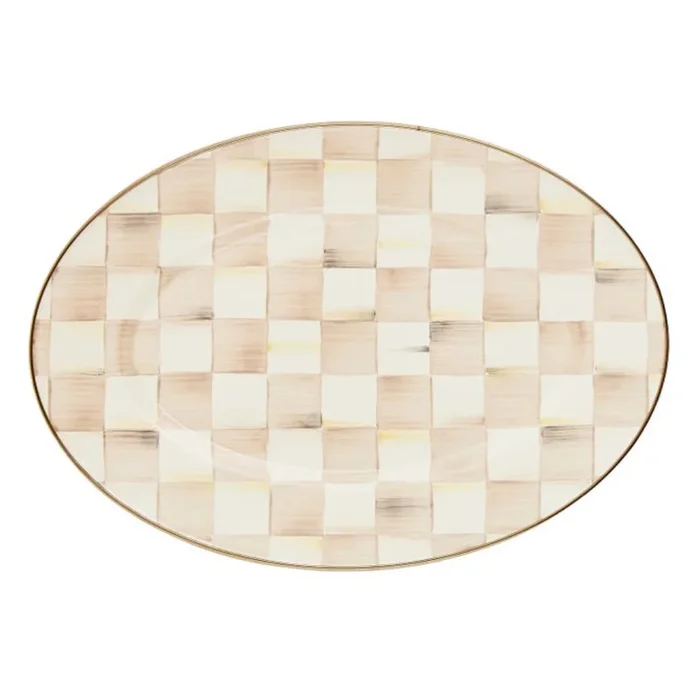 MacKenzie Childs Mocha Check Small Oval Platter