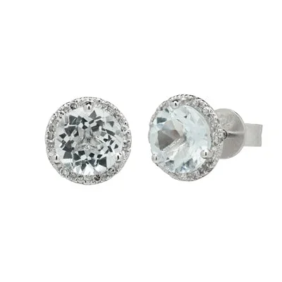 Madison L Aquamarine Halo Earrings in 14kt White Gold with Diamonds (1/20ct tw)