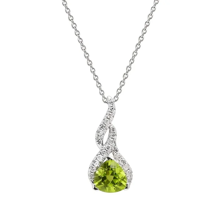 Madison L Trillion Cut Peridot Necklace in 14kt White Gold with Diamonds (1/10ct tw)
