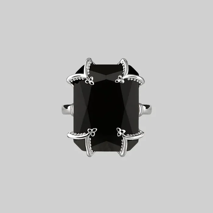 MAGDALENA. Black Spinel Gothic Ring – Silver