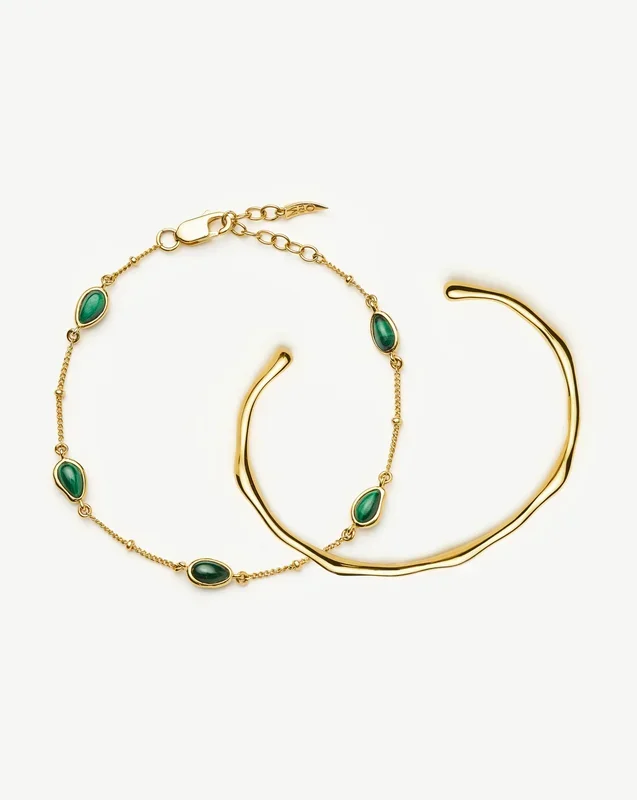 Magma Gemstone & Molten Cuff Bracelet Set | 18ct Gold Vermeil / 18ct Gold Plated