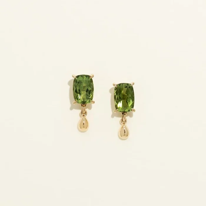 Maine Green Tourmaline Dangle Earrings in 14kt Yellow God
