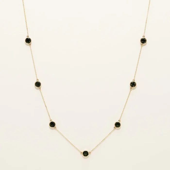 Maine Green Tourmaline Seven Stone Station Necklace in 14kt Yellow Gold