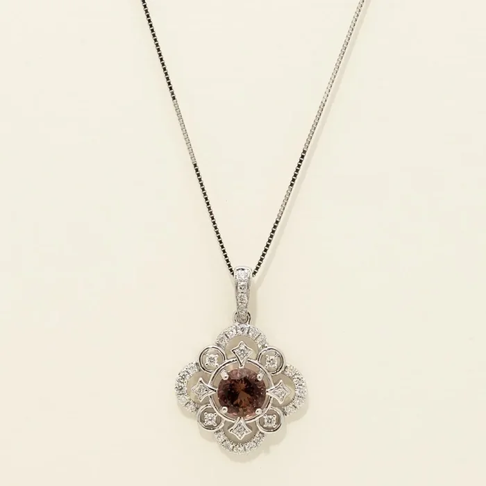 Maine Pink Tourmaline Necklace in 14kt White Gold with Diamonds (1/4ct tw)