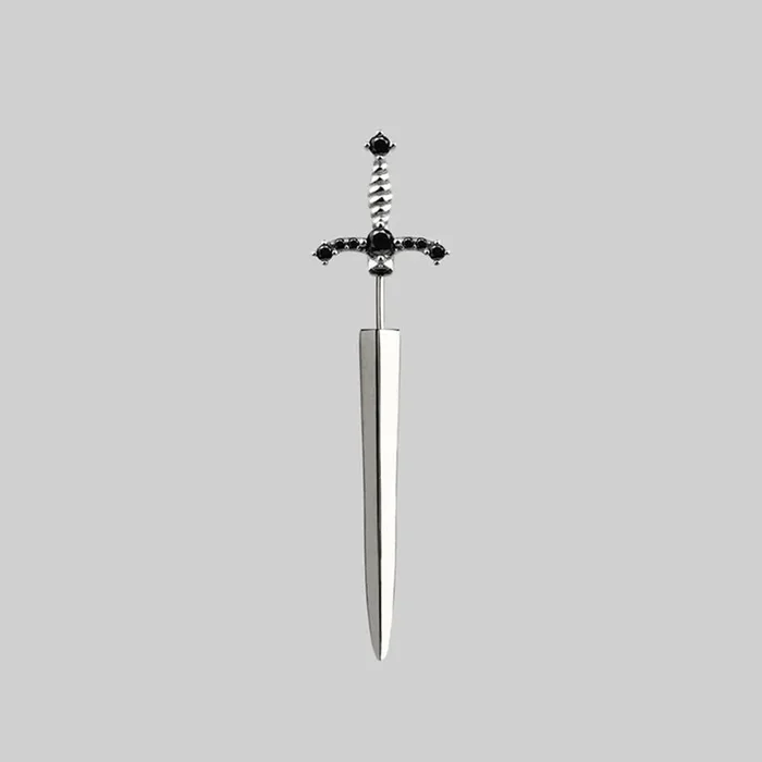 MAJESTY. Black Spinel Dagger Single Earring – Silver