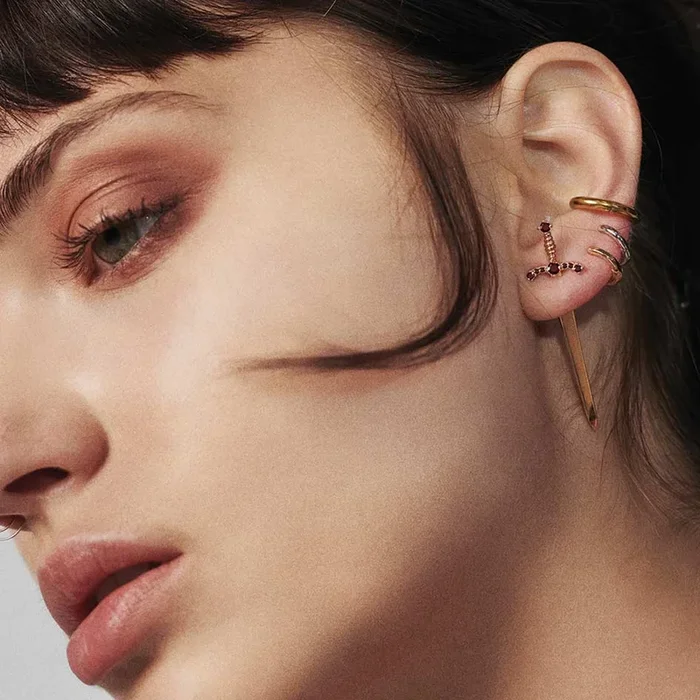 MAJESTY. Garnet Dagger Single Earring – Gold