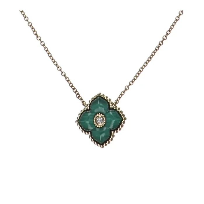 Malachite Necklace (Malachite Round White Diamond 0.06 cts.)