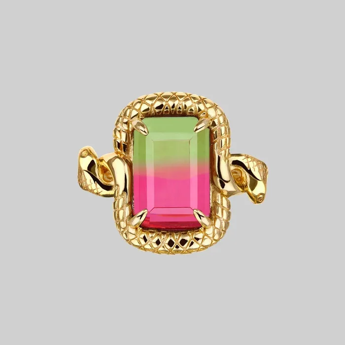 MALICE. Tourmaline CZ Coiled Snake Cocktail Ring – Gold