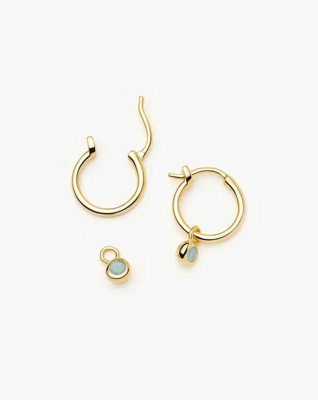 March Birthstone Mini Charm Hoop Earrings | 18ct Gold Vermeil/Milky Aquamarine