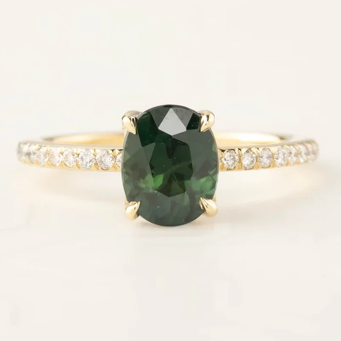 Maria Ring 1.65ct Peacock Green Sri Lankan Oval Sapphire (One of a kind), 14k yellow gold