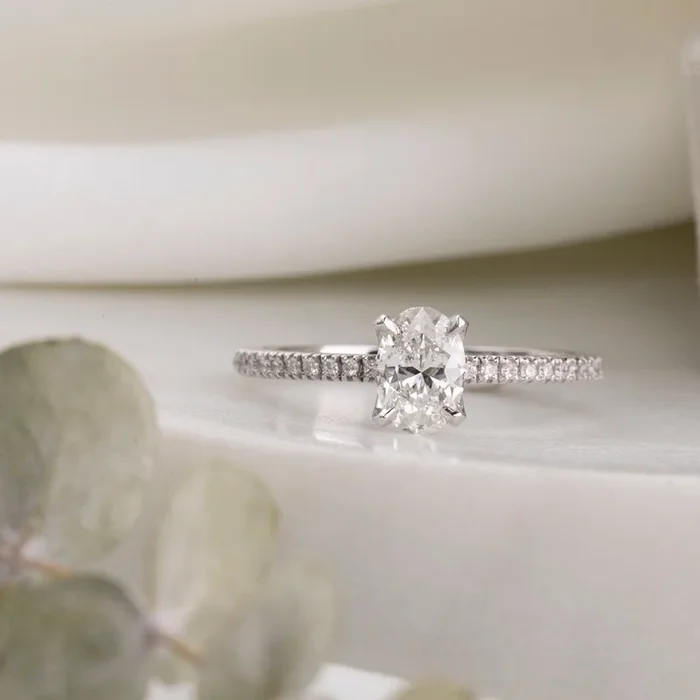Maria Ring, GIA certified 0.70ct Oval Brilliant Cut Diamond, 14k White Gold (One of a kind)