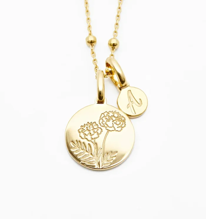 Marigold Initial Necklace – October Flower
