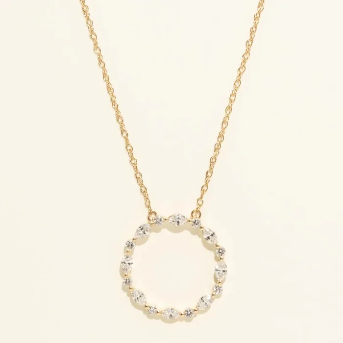 Marquise and Round Diamond Circle Necklace in 14kt Yellow Gold (3/4ct tw)