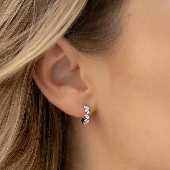 Marquise and Round Diamond Huggie Earrings White Gold – Rosa