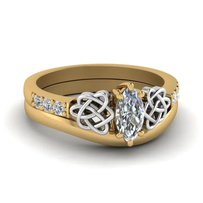Marquise Cut Celtic Knot Ring With Plain Band Set