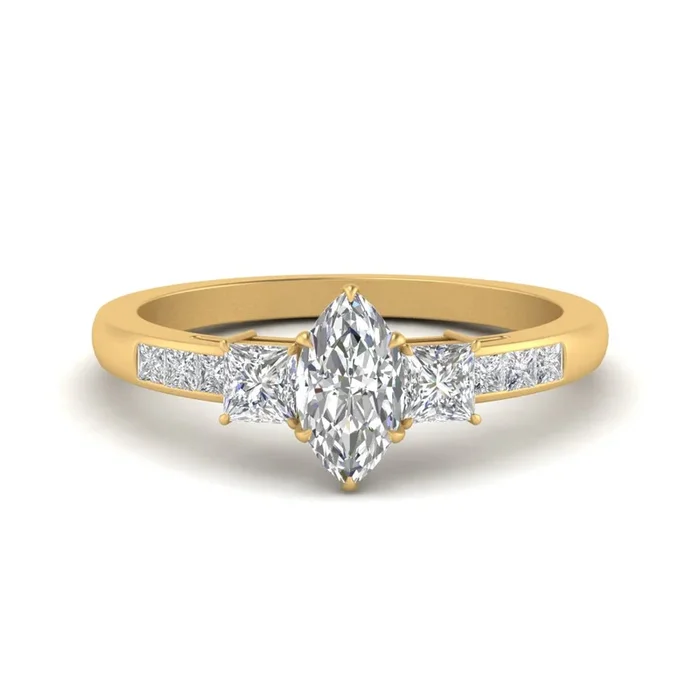 Marquise Cut Channel Three Stone Classic Ring
