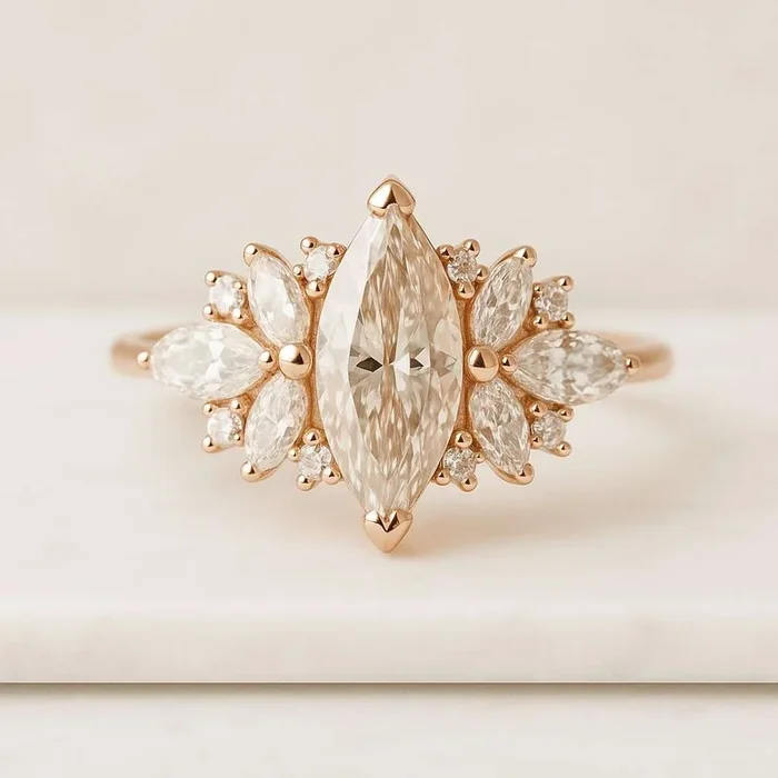 Marquise Cut Cluster Engagement Ring