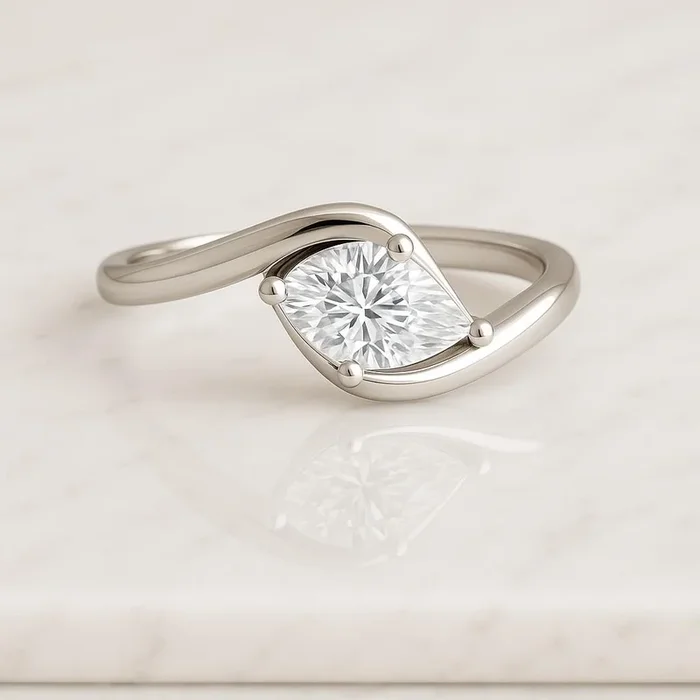 Marquise Cut CVD Diamond Bypass Engagement Ring