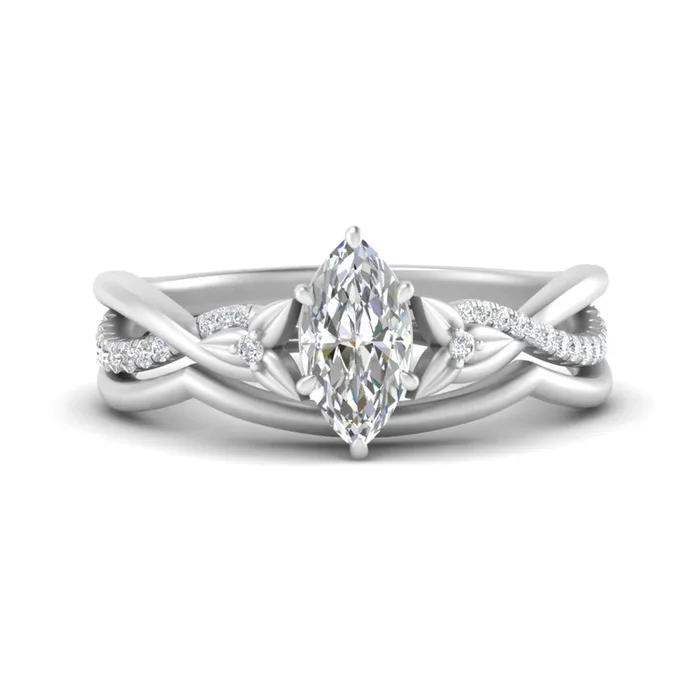 Marquise Cut Daisy Twisted Bridal Ring Set