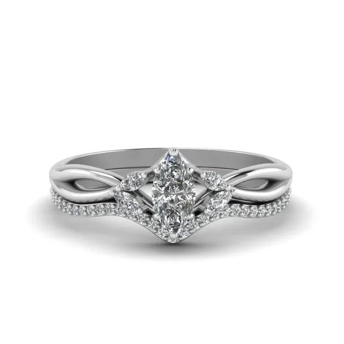 Marquise Cut Marquise Accent Vine Leaf Bridal Set