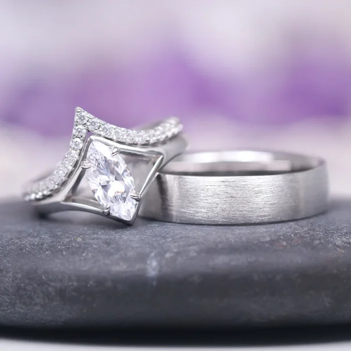 Marquise Cut Simulated Diamond Couples Ring Set