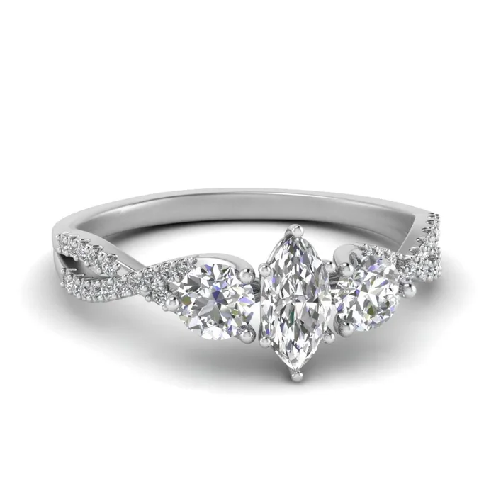 Marquise Cut Trellis Twisted 3 Stone Ring