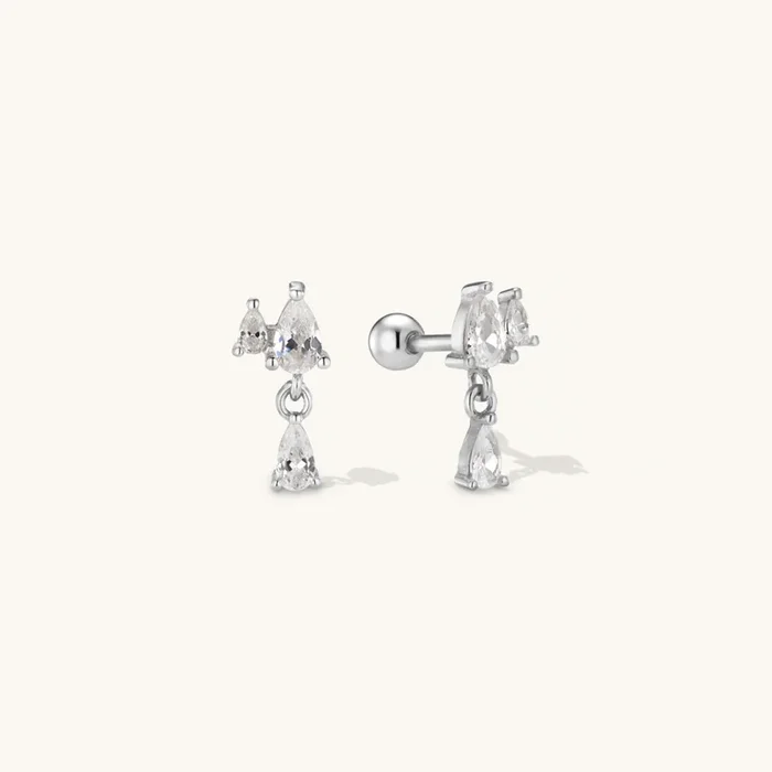 Marquise Drop Stud Earrings Silver