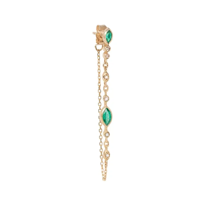 Marquise Emerald and Diamond Earring (Single)