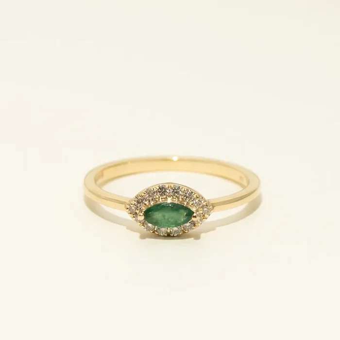 Marquise Emerald Ring in 14kt Yellow Gold with Diamonds (1/7ct tw)