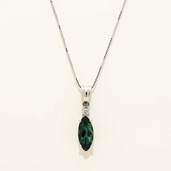 Marquise Green Tourmaline Necklace in 14kt White Gold with Diamond (.03ct tw)