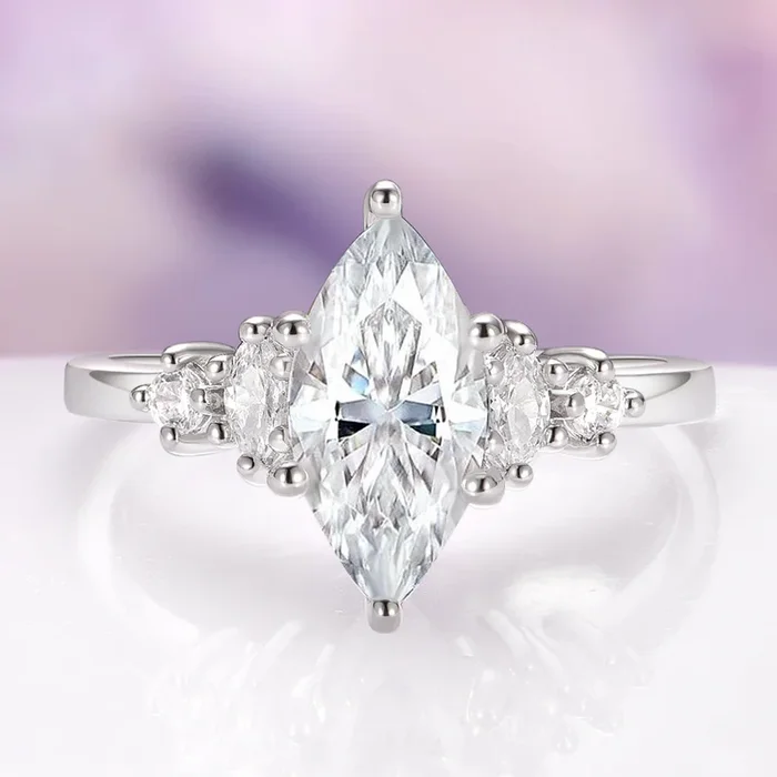 Marquise Moissanite Engagement Ring in 14K White Gold