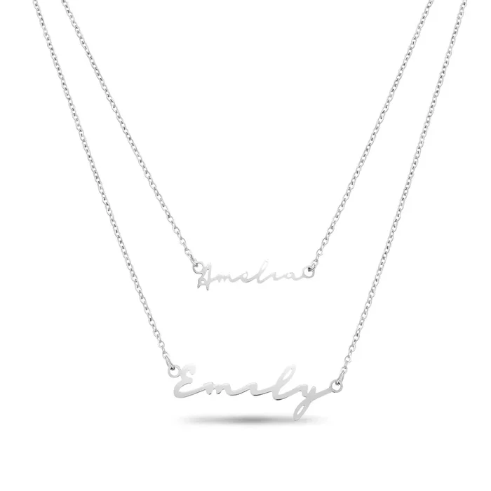 Matching Fine ‘Mini & Me’ Signature Name Necklace Set (Silver)