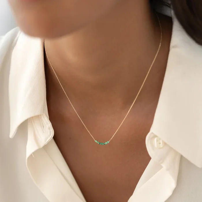 May Birthstone Necklace 14k Gold – Ombre Green Chalcedony