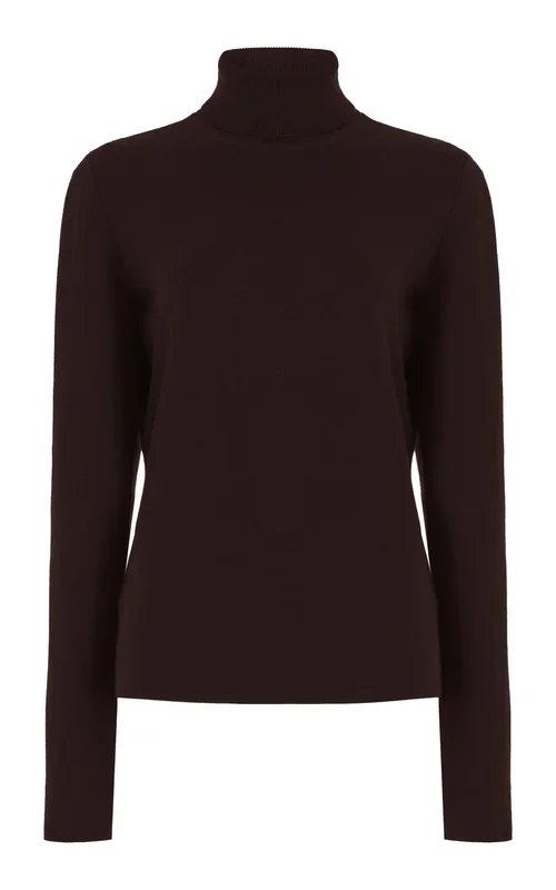 May Knit Turtleneck in Chocolate Merino Wool Cashmere