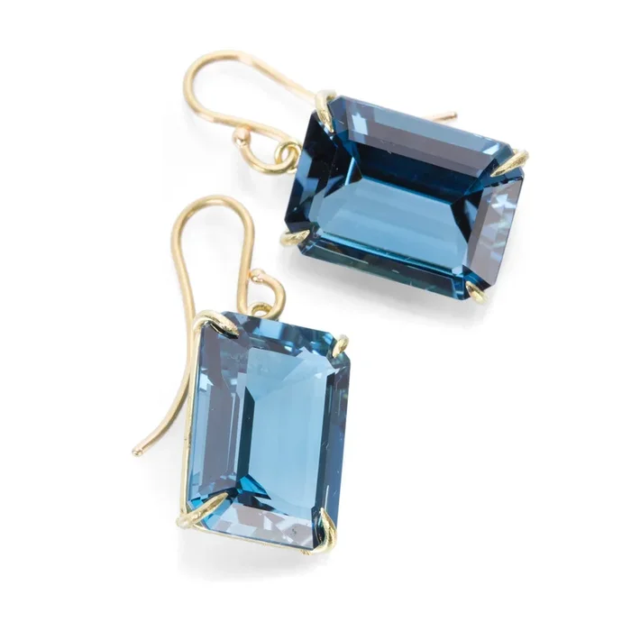 Medium Emerald Cut London Blue Topaz Earrings